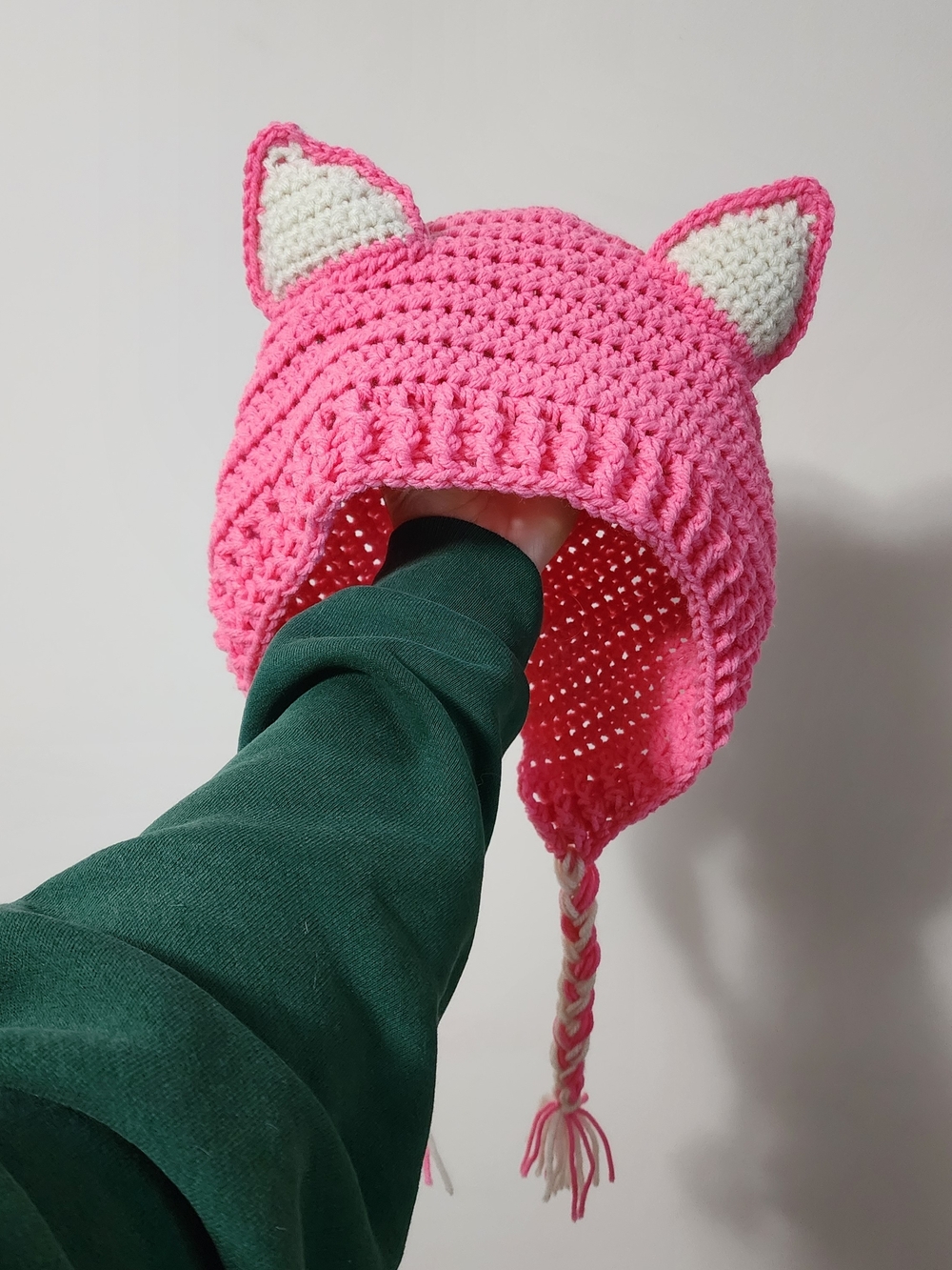 Kids Pink & White Cat Ear Knit Hat